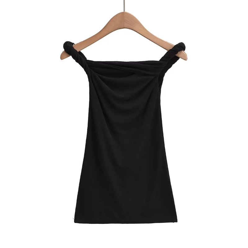Ootddress Twist Off-Shoulder Slim T-shirt Solid Patchwork Elegant Backless Women's Top Y2k Top Pleated Casual Strapless Pullover Tee