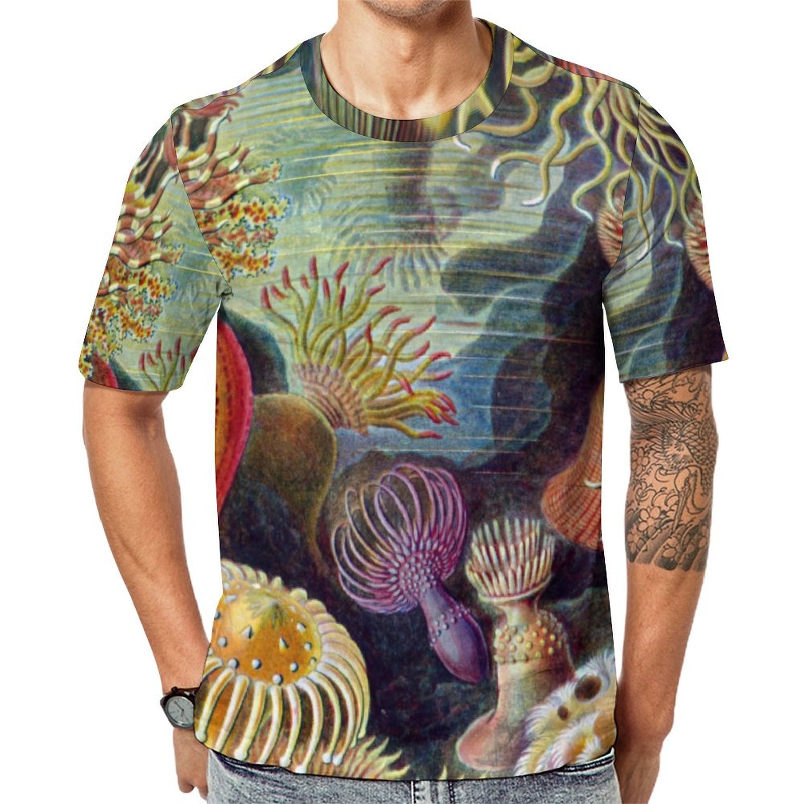 Vintage Underwater Sea Anemones By Ernst Haeckel Short Sleeve Print Unisex Tshirt Summer Casual Tees for Men and Women Coolcoshirts