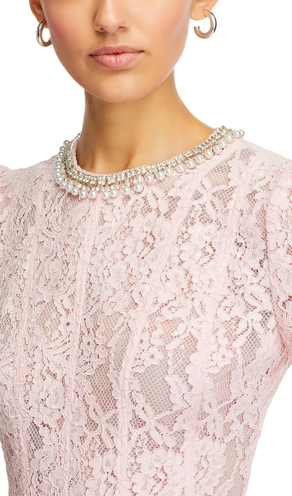 Fashionslee Women Pink Lace Embellished Midi Dress