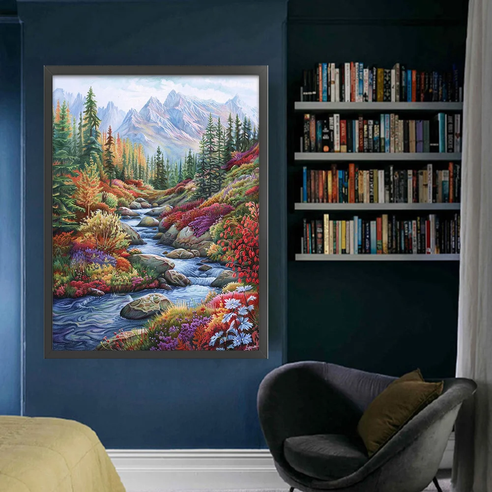 9CT Full Stamped Cross Stitch Bead Embroidery- Creek(Canvas|51*69CM)