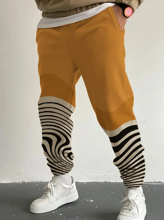 Men's Abstract Painting Wavy Striped Print Joggers Sweatpants