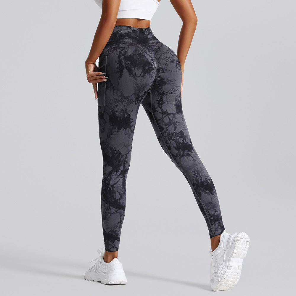 Mayfirstaudio New Seamless Tie Dye Yoga Pants Sports Leggings Women High Waist Push Up Tights Fitness Workout Side Pocket Pants Gym Clothing