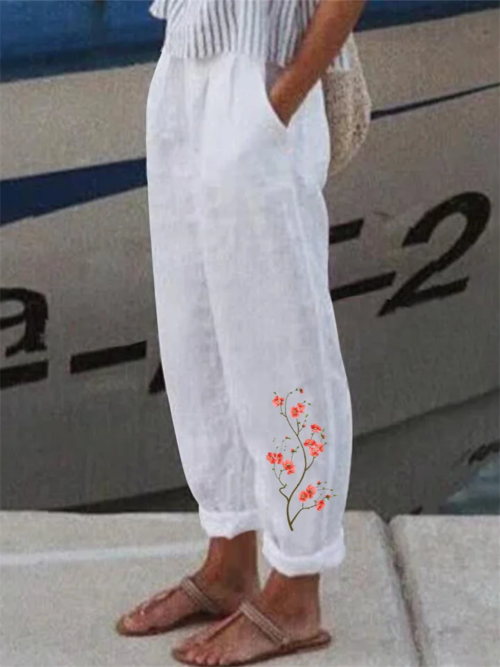 Woman's Casual Full-Length Loose Pants XXXL-White