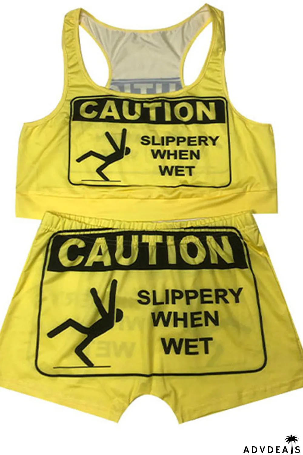 Gold Sexy Europe and America Print Solid Straight Sleeveless Two Pieces