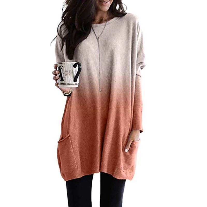 Uveng Urban Leisure Color Long Sleeve Casual Pocket Top Women's T-shirt