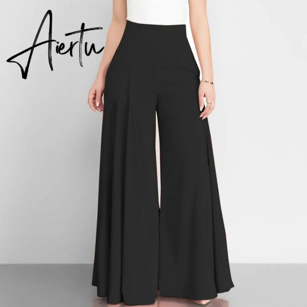 Women Elegant High Waist Wide Leg Pants  Spring Vintage Flare Trousers Casual Solid Zipper Pantalon Female Palazzo Aiertu