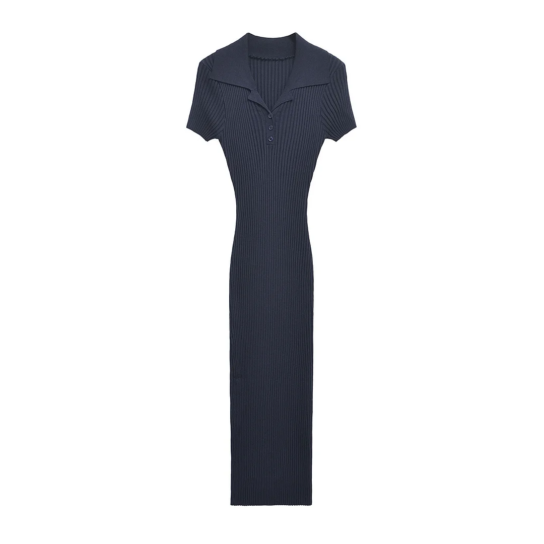 Nigikala Nigikala Women's Clothing 2025 Autumn And Winter New Fashion Temperament Collar Ribs Knitted Dress