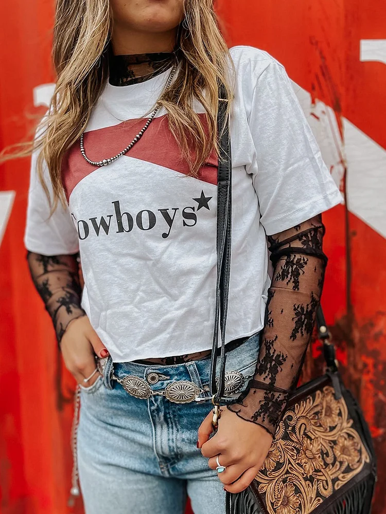 Women's COWBOY Print Short Sleeve T-Shirt
