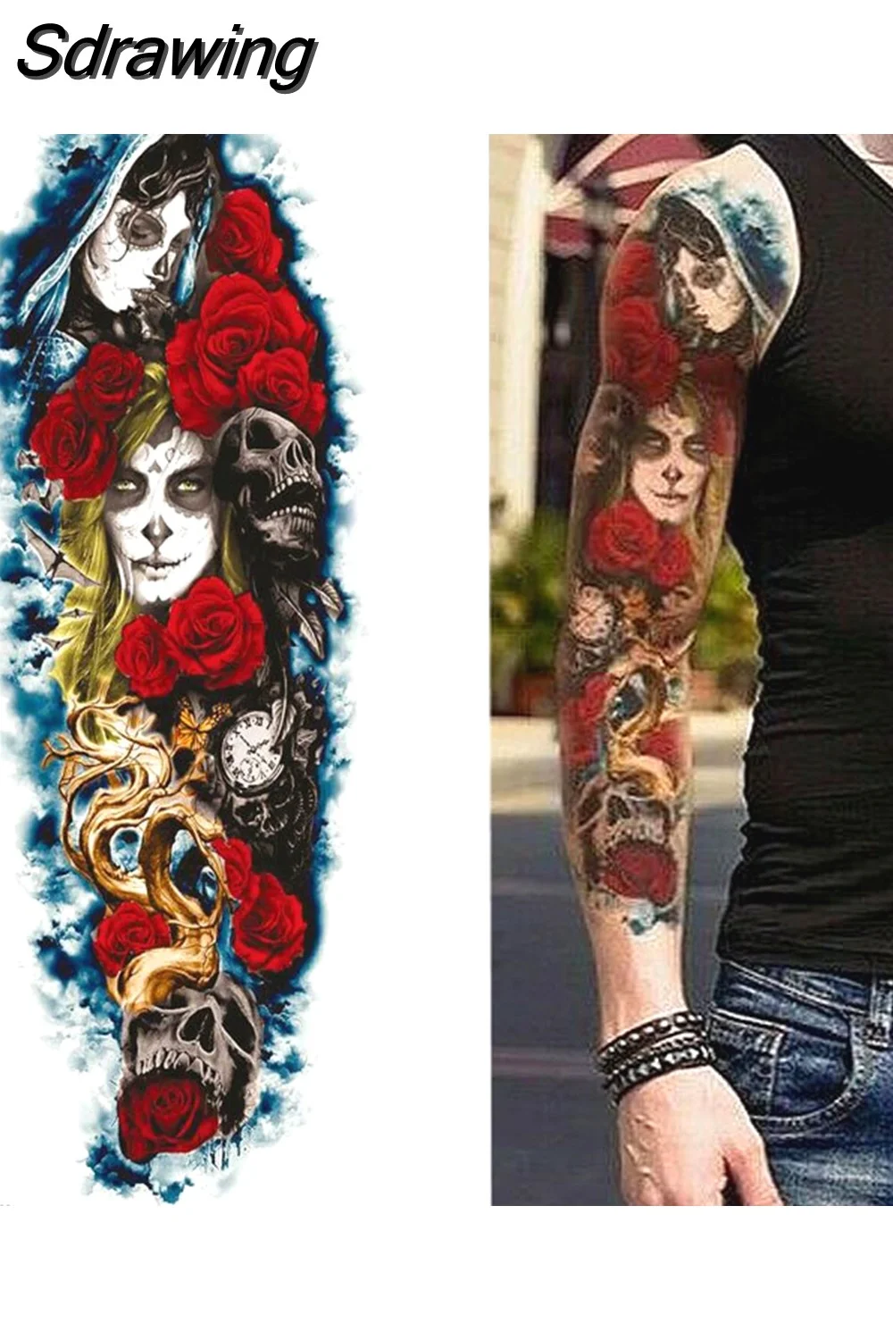 Sdrawing Sheets Full Arm Leg Extra Large Temporary Tattoos, Body Art For Men And Women - Wolf,Tiger,Bear,Warrior,Tribal Symbol 405-1