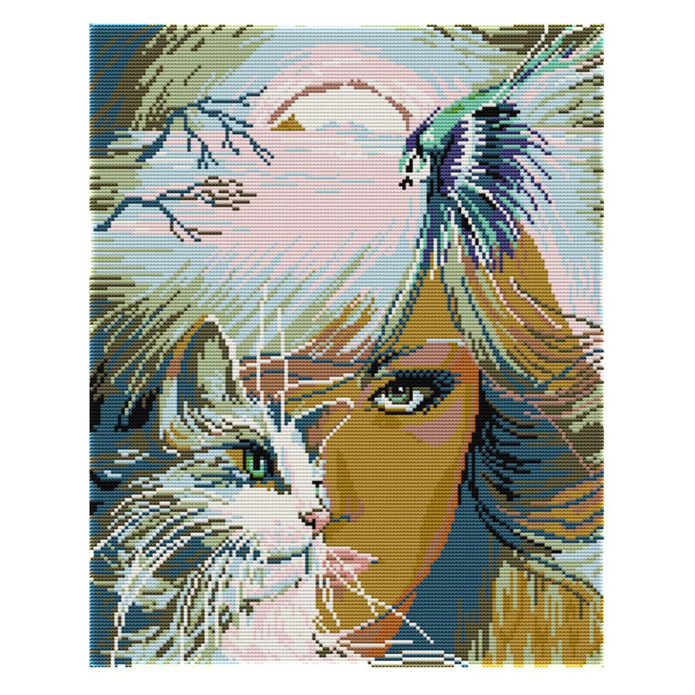 

Girl And Cat - 14CT Stamped Cross Stitch - 42*34cm, 501 Original