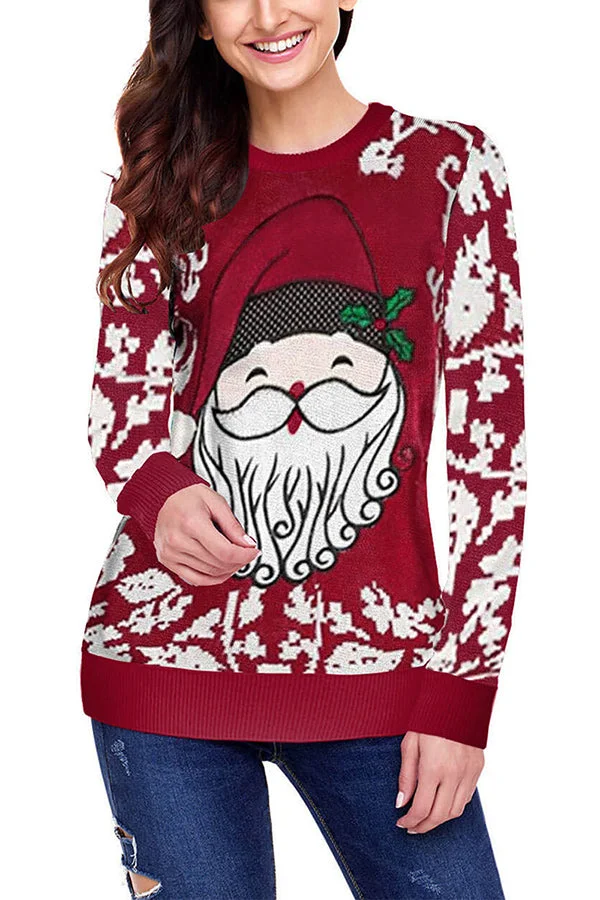 Santa Clause Pullover Ugly Christmas Sweater Red-elleschic