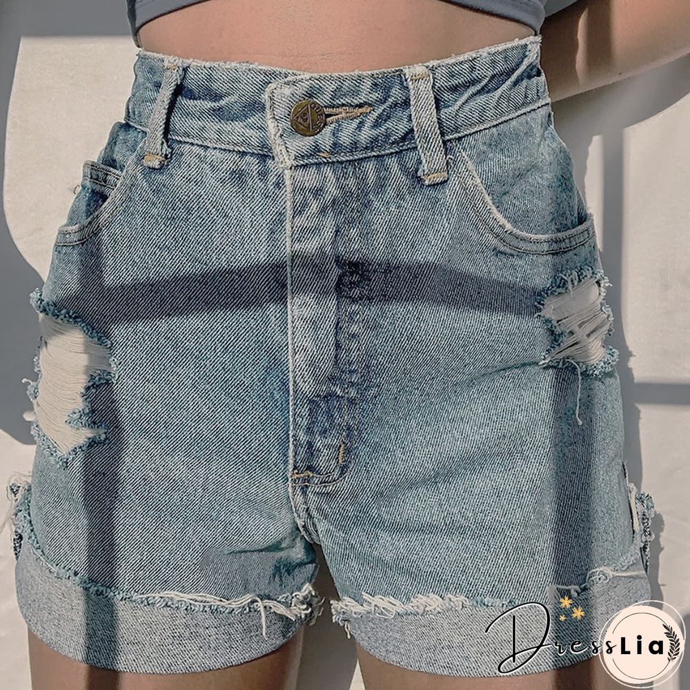 Retro Casual Print Denim Shorts