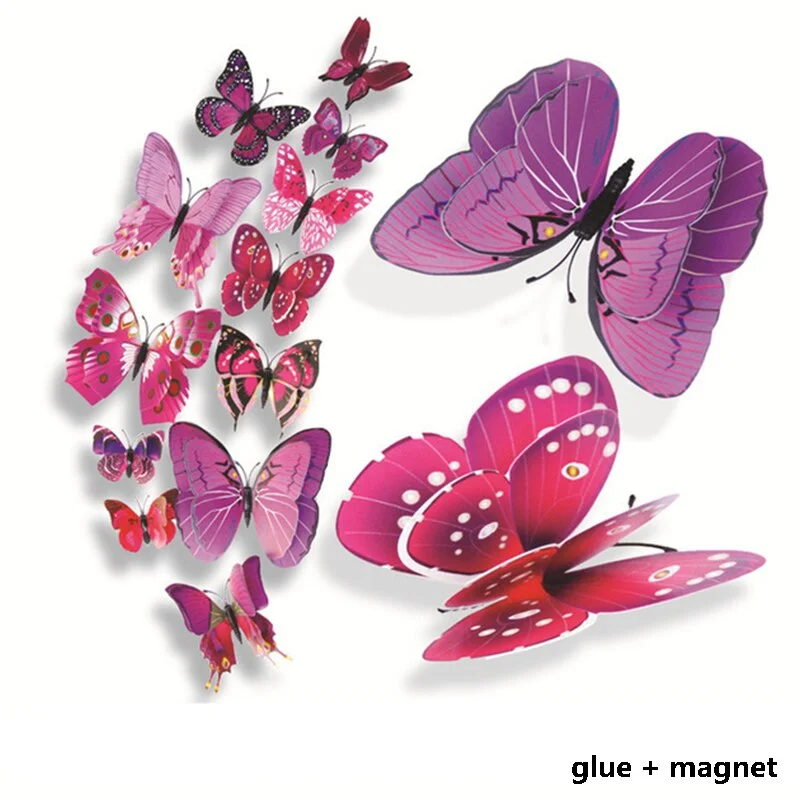 12Pcs 3D Double Layer Butterfly Wall Sticker on The Wall for Home Decor DIY Butterflies Fridge Magnet Stickers Room Decoration
