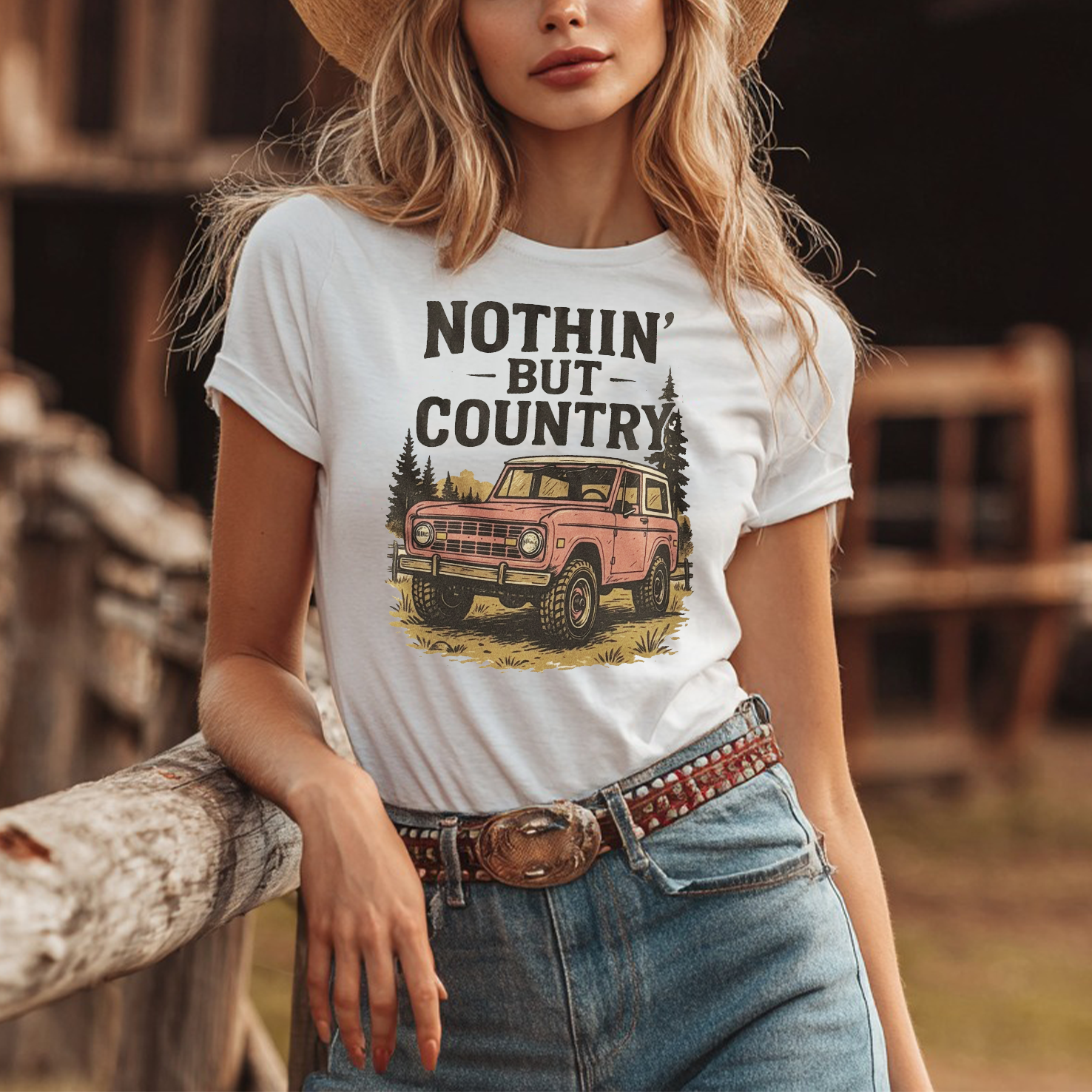 Women's Vintage Country Style T-Shirt With Vintage Truck Design