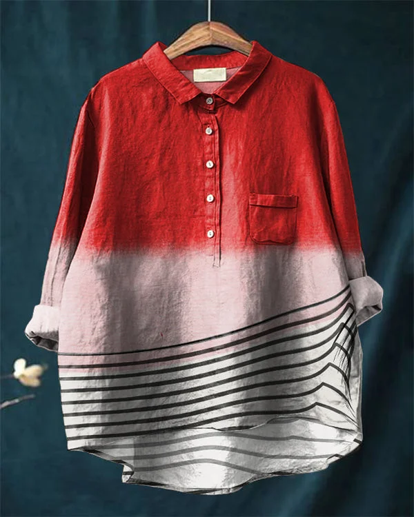 Vintage Abstract Art Print Cotton and Linen Casual Shirt