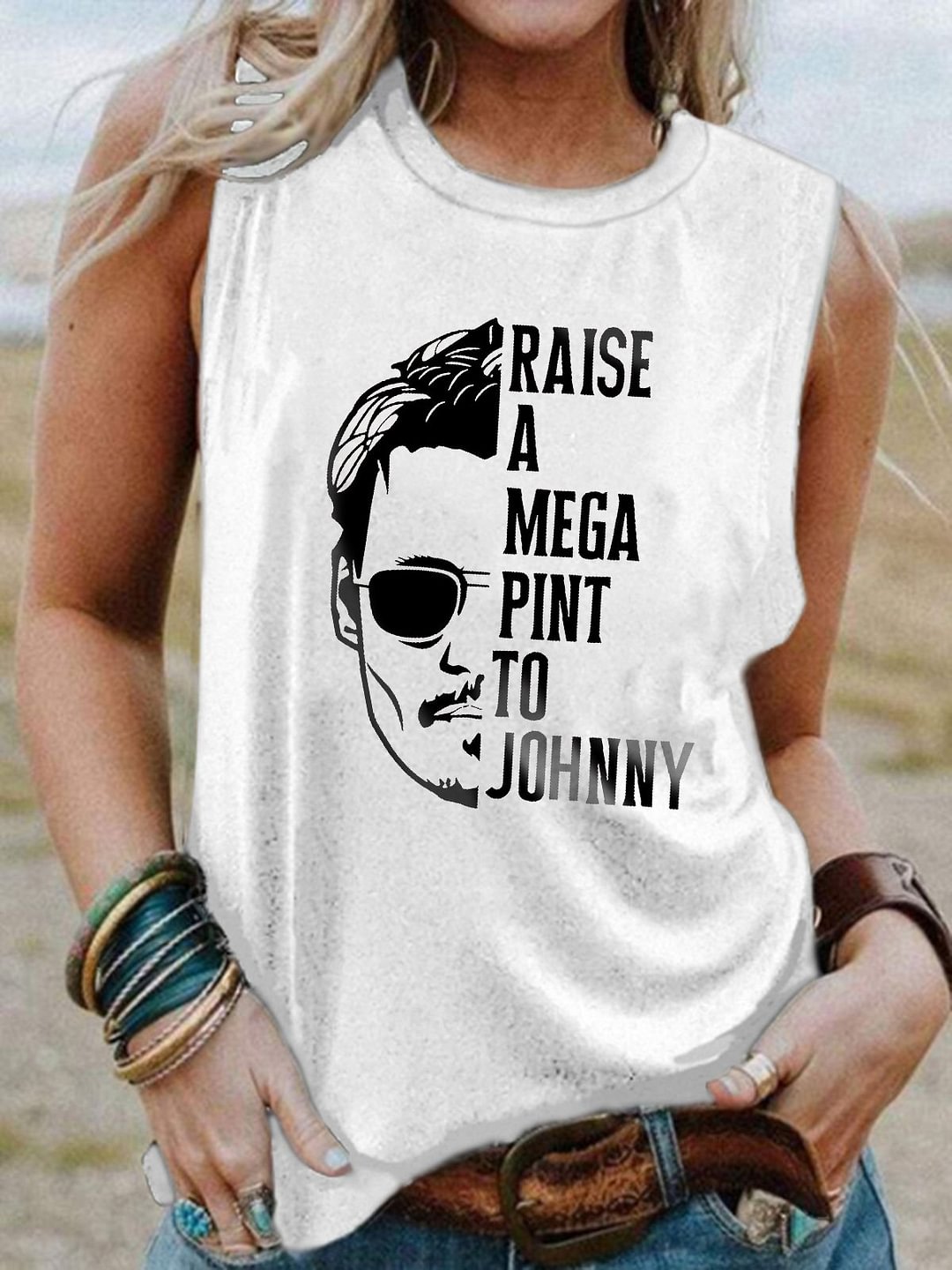 Raise A Mega Pint To Johnny Print Sleeveless T-Shirt