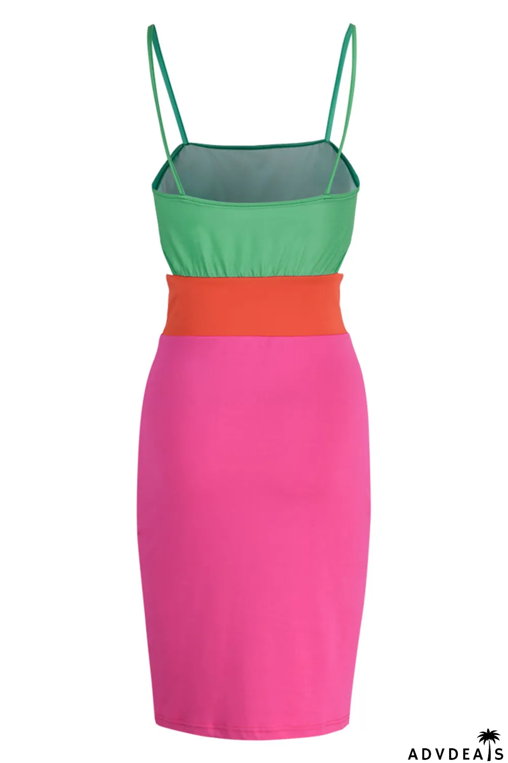 Rose Red Sexy Solid Hollowed Out Split Joint Spaghetti Strap Pencil Skirt Dresses