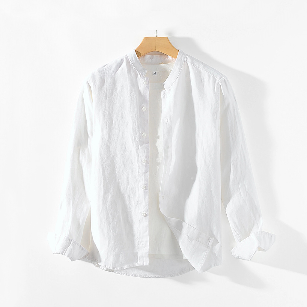 100% European Linen Men's Loose Solid Shirt REAL SILK LIFE