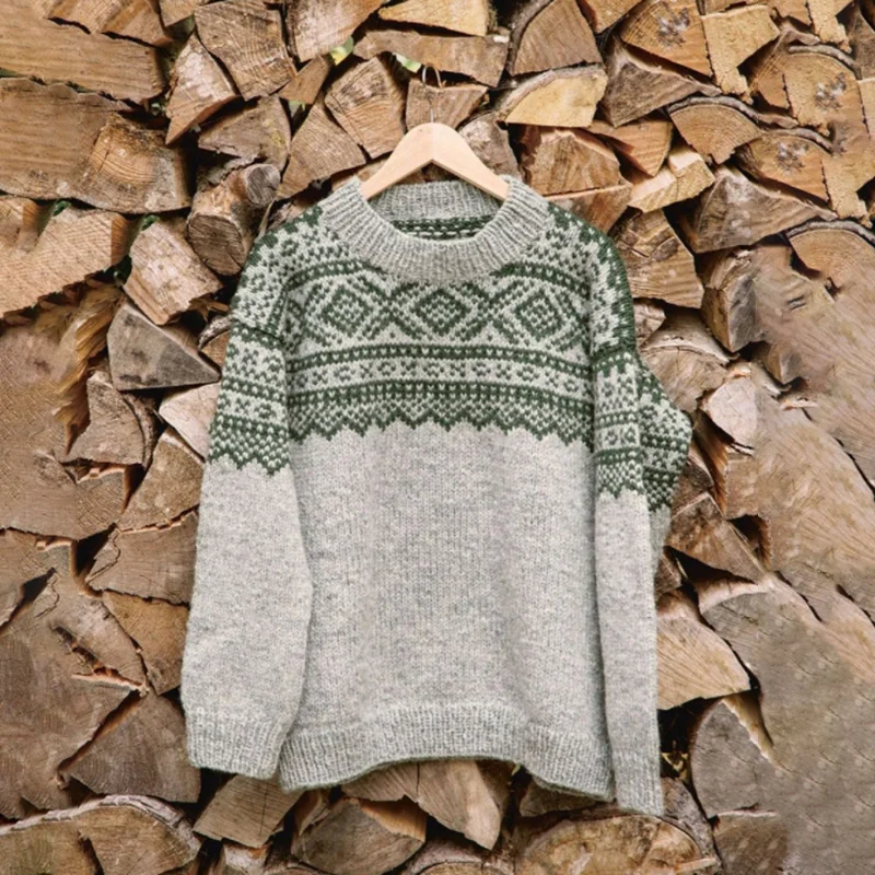 Vintage Warm Knitted Jacquard Iceland Crew Neck Sweater