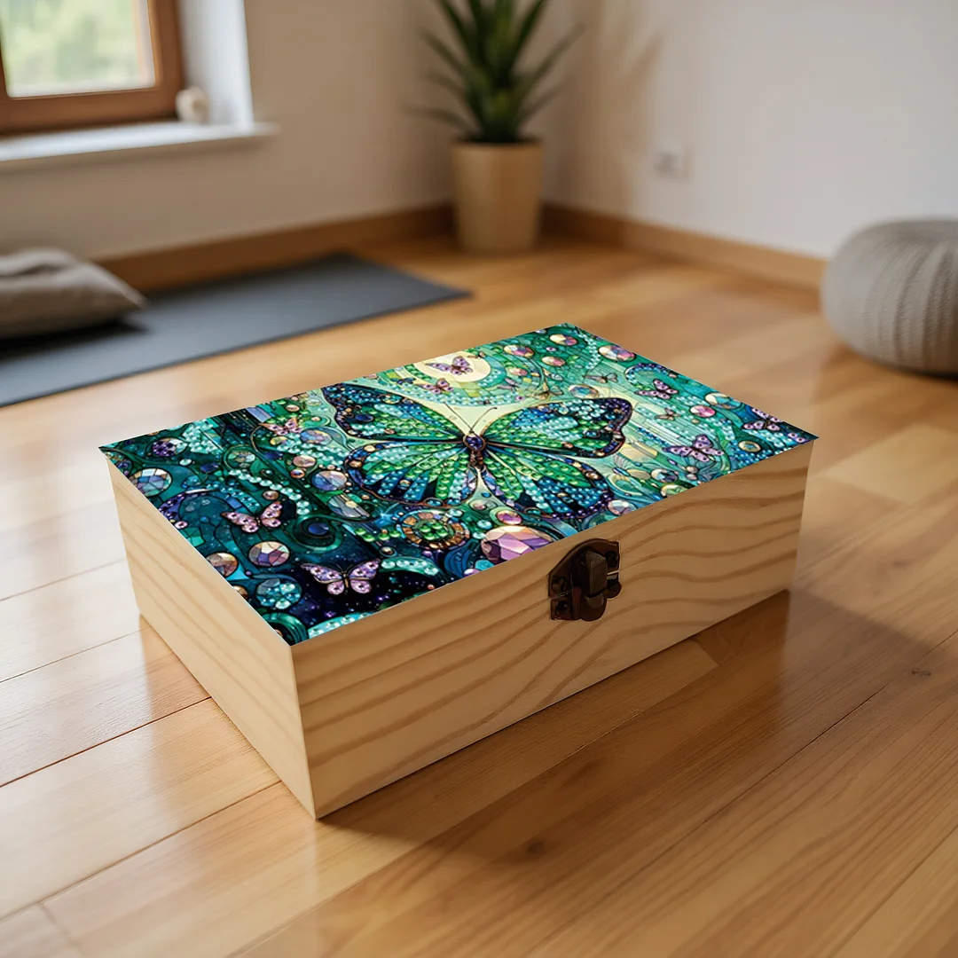 5D DIY Diamond Painting Handmade Wood Storage Box for Home Decor (Butterfly)