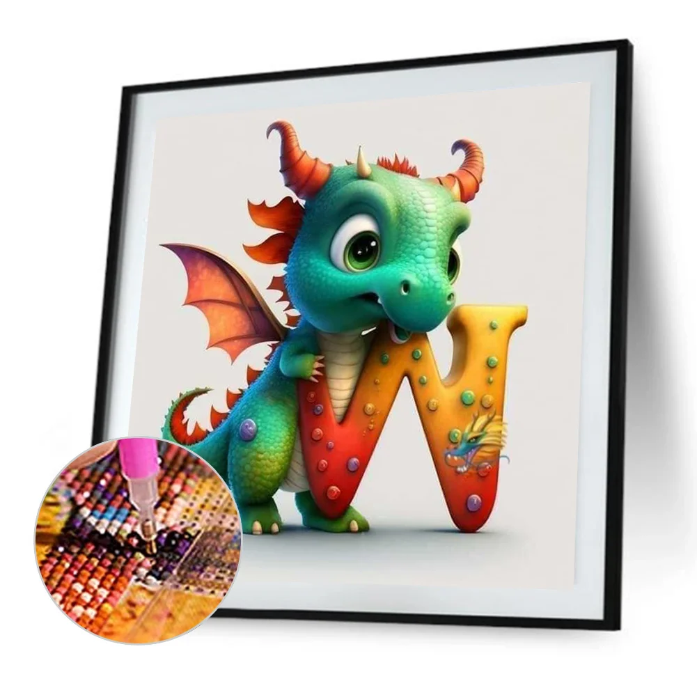 Diamond Painting - Full Round Drill - Dinosaur Letter W(30*30cm)