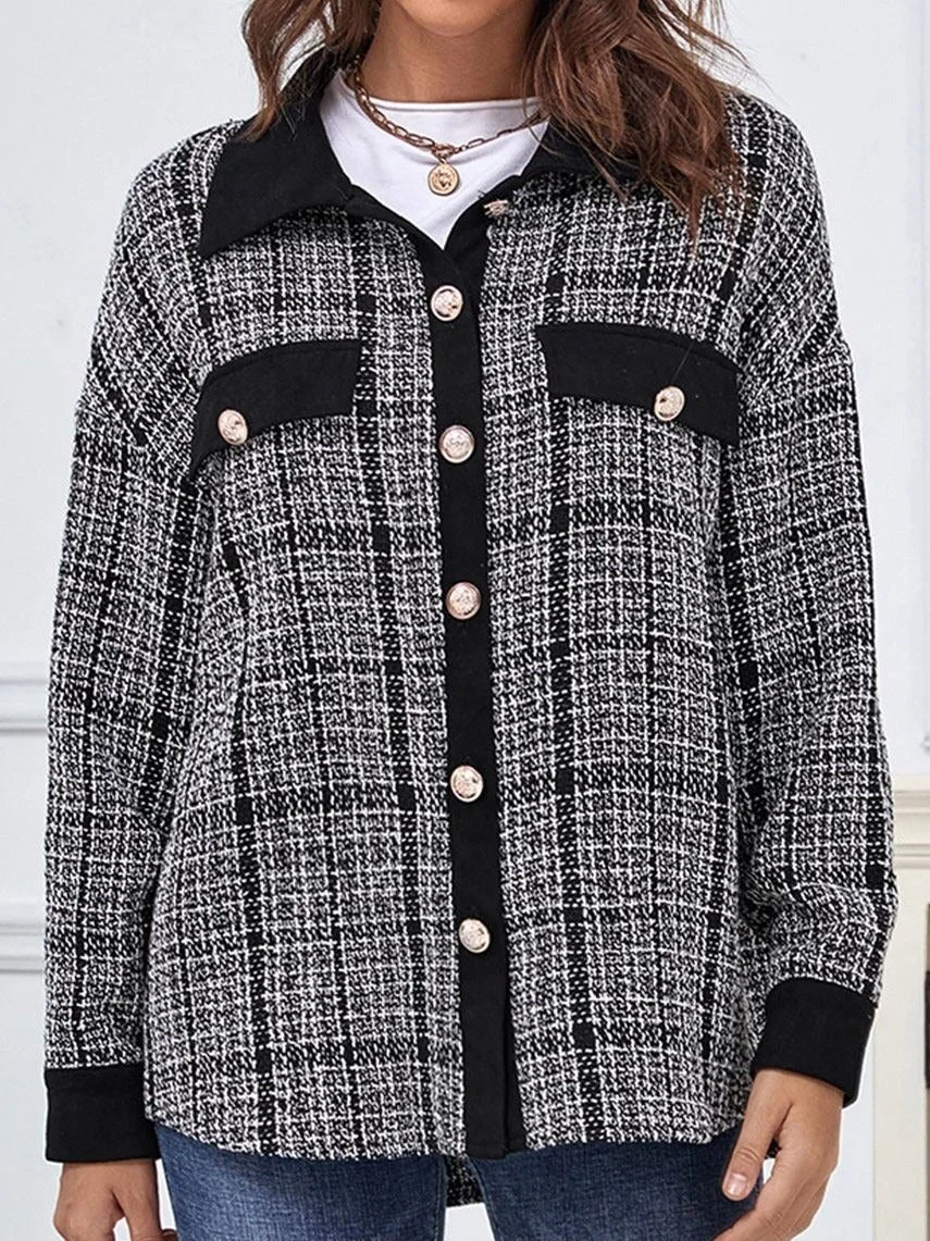 Fashion Plaid Stitching Lapel Long-sleeved Casual Jacket | EGEMISS