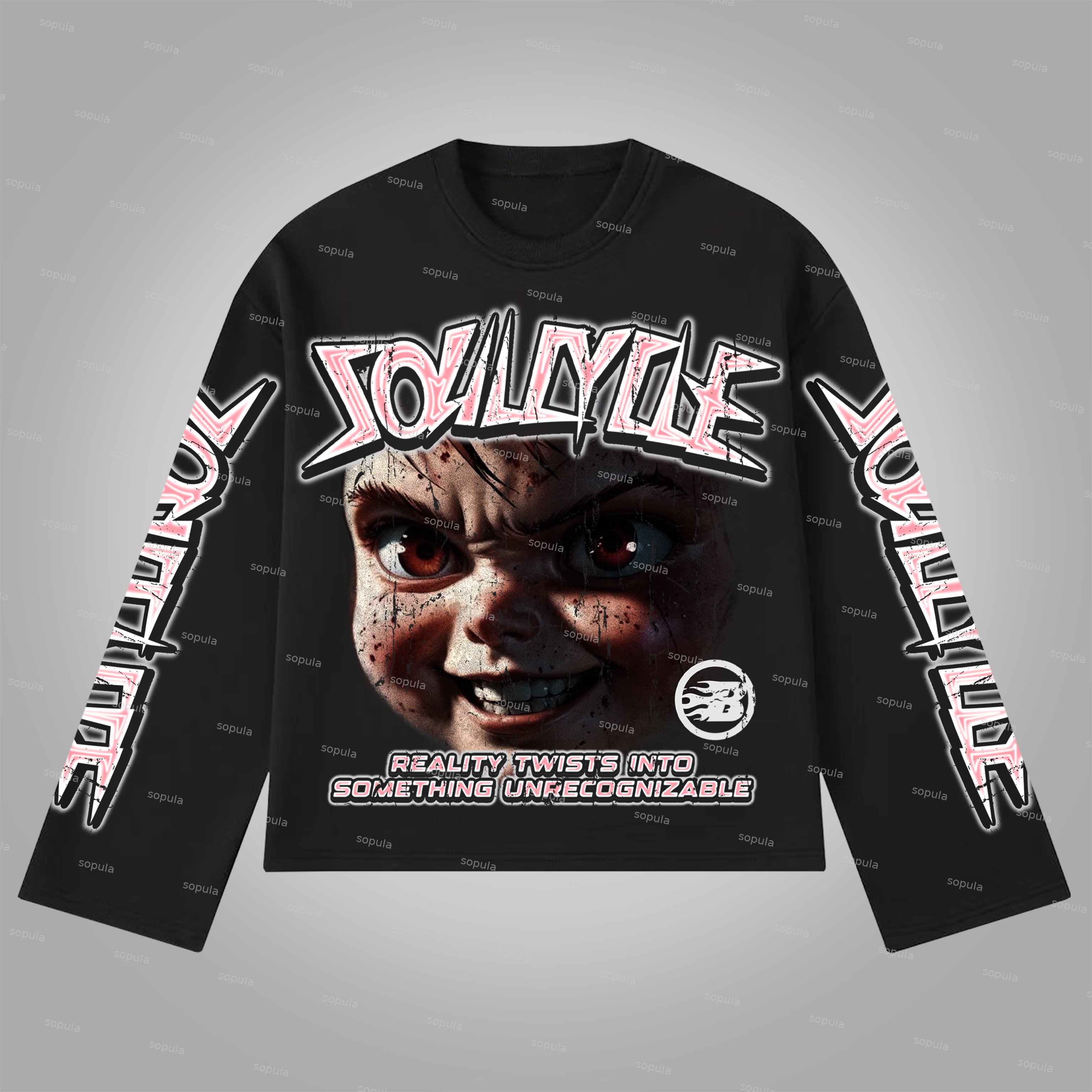 Sopula Soulcycle Doll Head Portrait Make Vintage Graphics Cotton Long Sleeve T-Shirt - SOPULA
