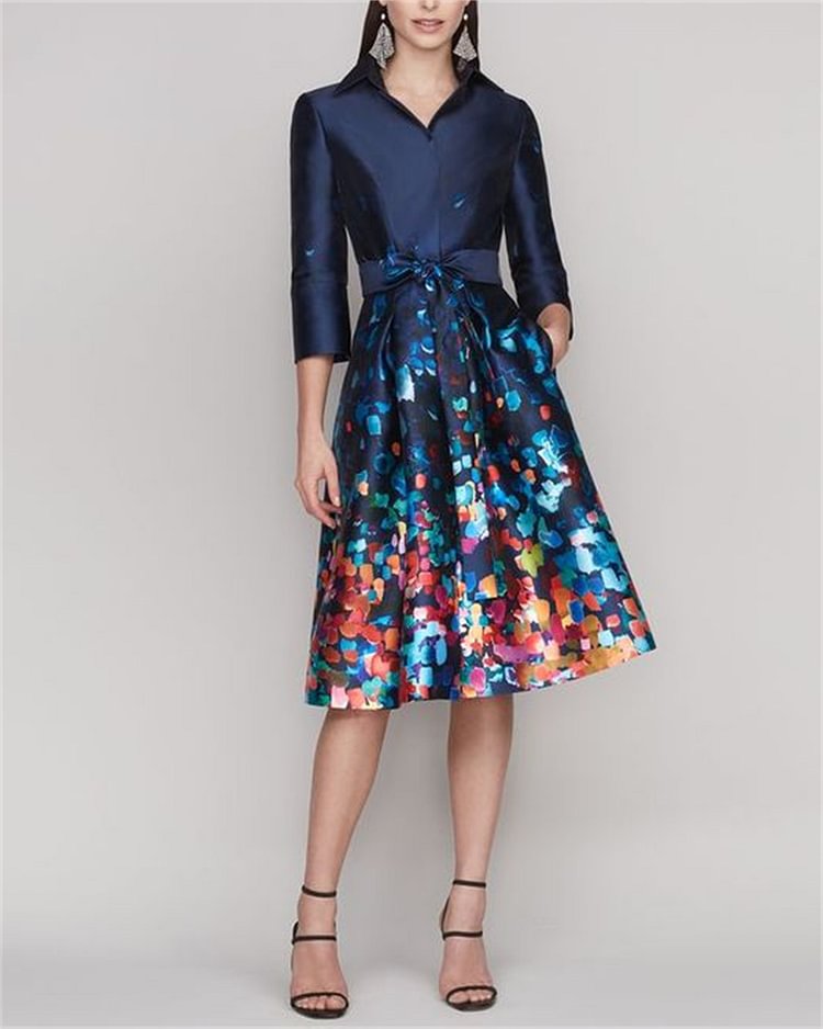 Women's Solid Color Printed Satin Dress