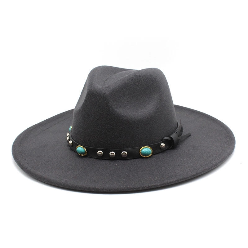 Classic Panama Autumn And Winter Men And Women Denim Woolen Hat New Big Brim Hat