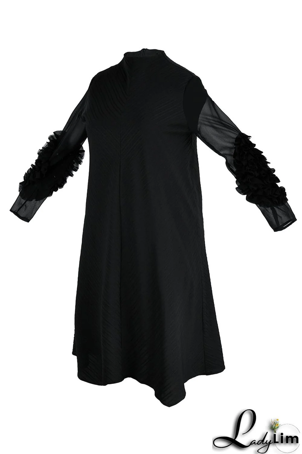 Burgundy Casual Elegant Solid Patchwork Fold Stringy Selvedge Half A Turtleneck A Line Plus Size Dresses