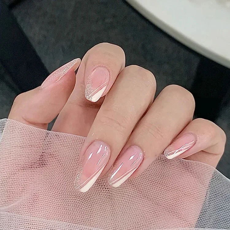 Fashion 24pc/set 10 Sizes Fake Nails Full Cover French False Nail Tips With Double-Sided Nail Adhesive Tab Press On Coffin Nail-Nail Inspo