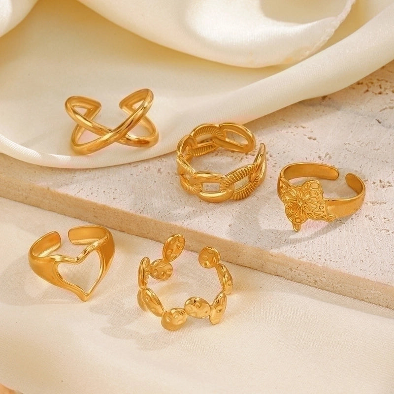 304 Stainless Steel 18K Gold Plated IG Style Plating Heart Shape Butterfly Open Rings