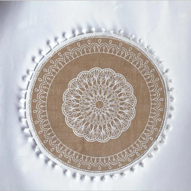 INS Jute Round Placemats Boho Tassels Table Mats Heat Insulation Pads Coffee Cup Mat Rustic Farmhouse Kitchen Decor Photo Props