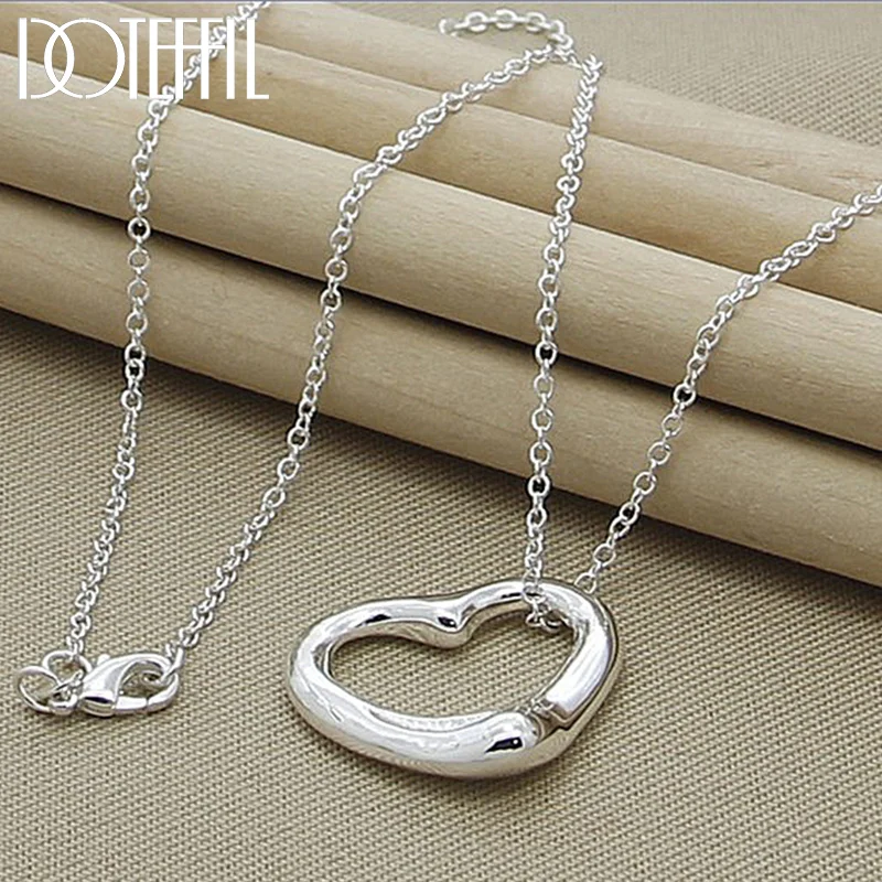 DOTEFFIL 925 Sterling Silver Love Big Heart Pendant Necklace 18 Inch Chain For Women Jewelry