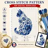(PDF Pattern)Blue and White Porcelain Cat 11CT PDF Cross Stitch Pattern Instant Digital Download Counted Printable 15.75x15.75inch tapestrymarket