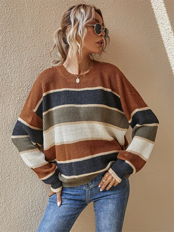 Commuter Striped Crew Neck Knitted Sweater | IFYHOME