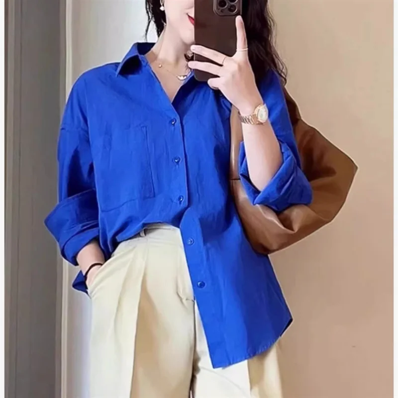 Athvotar Athvotar Shirt Women Spring And Autumn 2025 New Design Sense Of Small Solid Casual Folding Long-Sleeved Shirt Coat Top