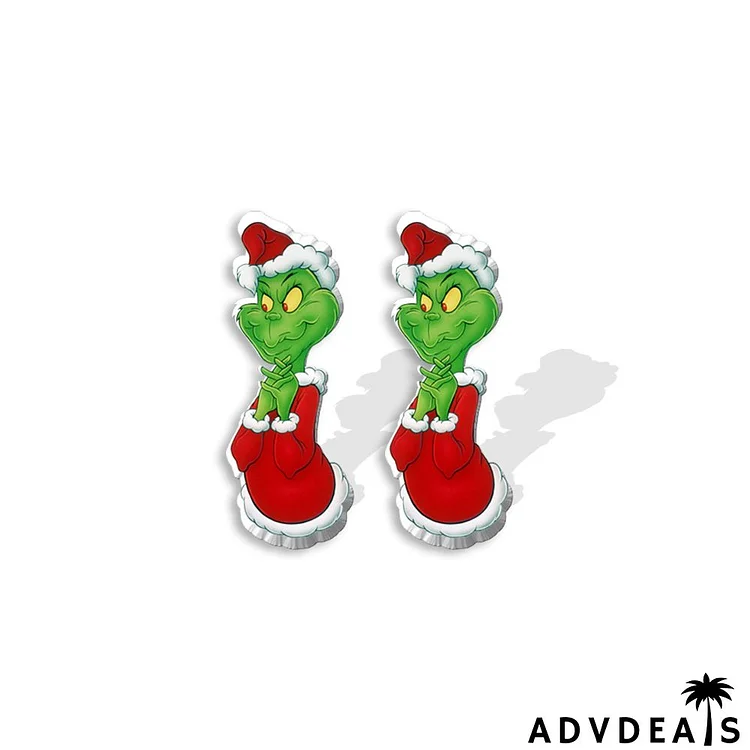 Women Christmas Acrylic Santa Hat Green Monster Stud Earrings