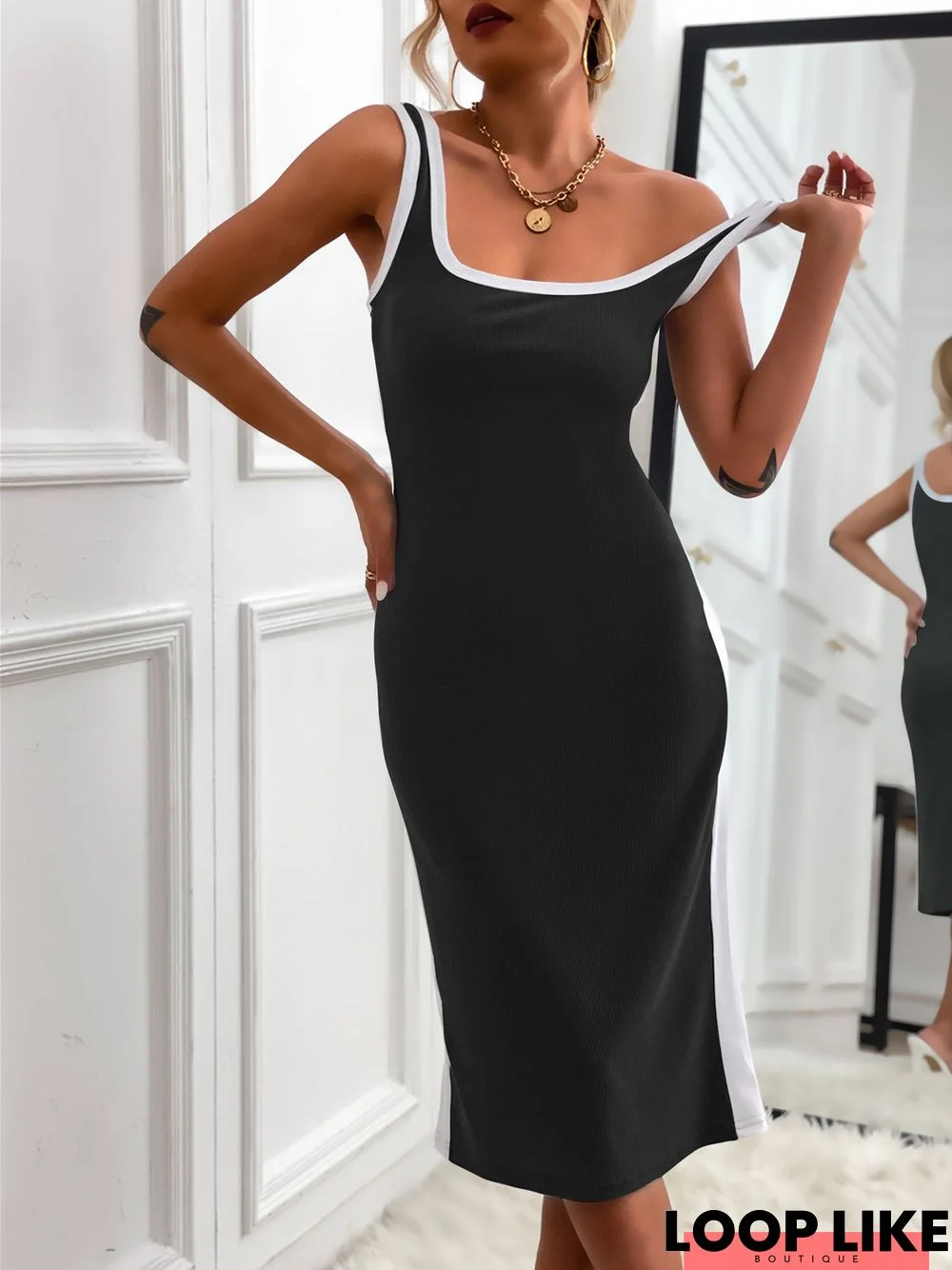 Sleeveless Sling Knitted Dress Black Dresses