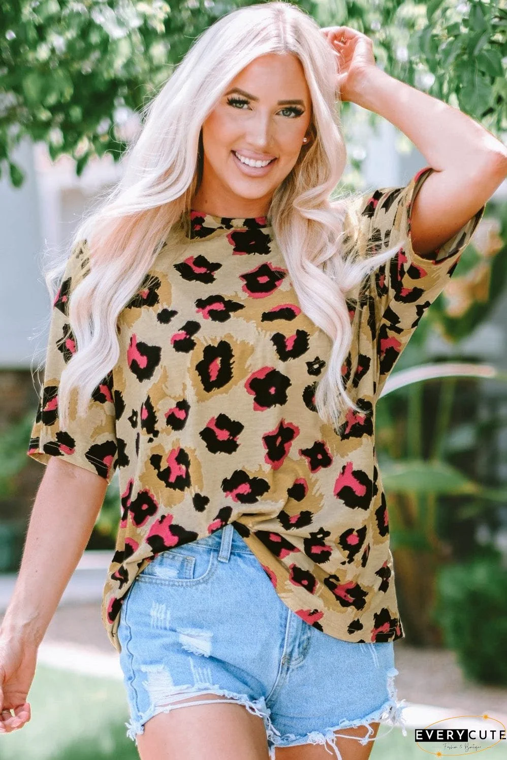 Leopard Print Brown Boyfriend Tee - Trendy Southern Belle Style