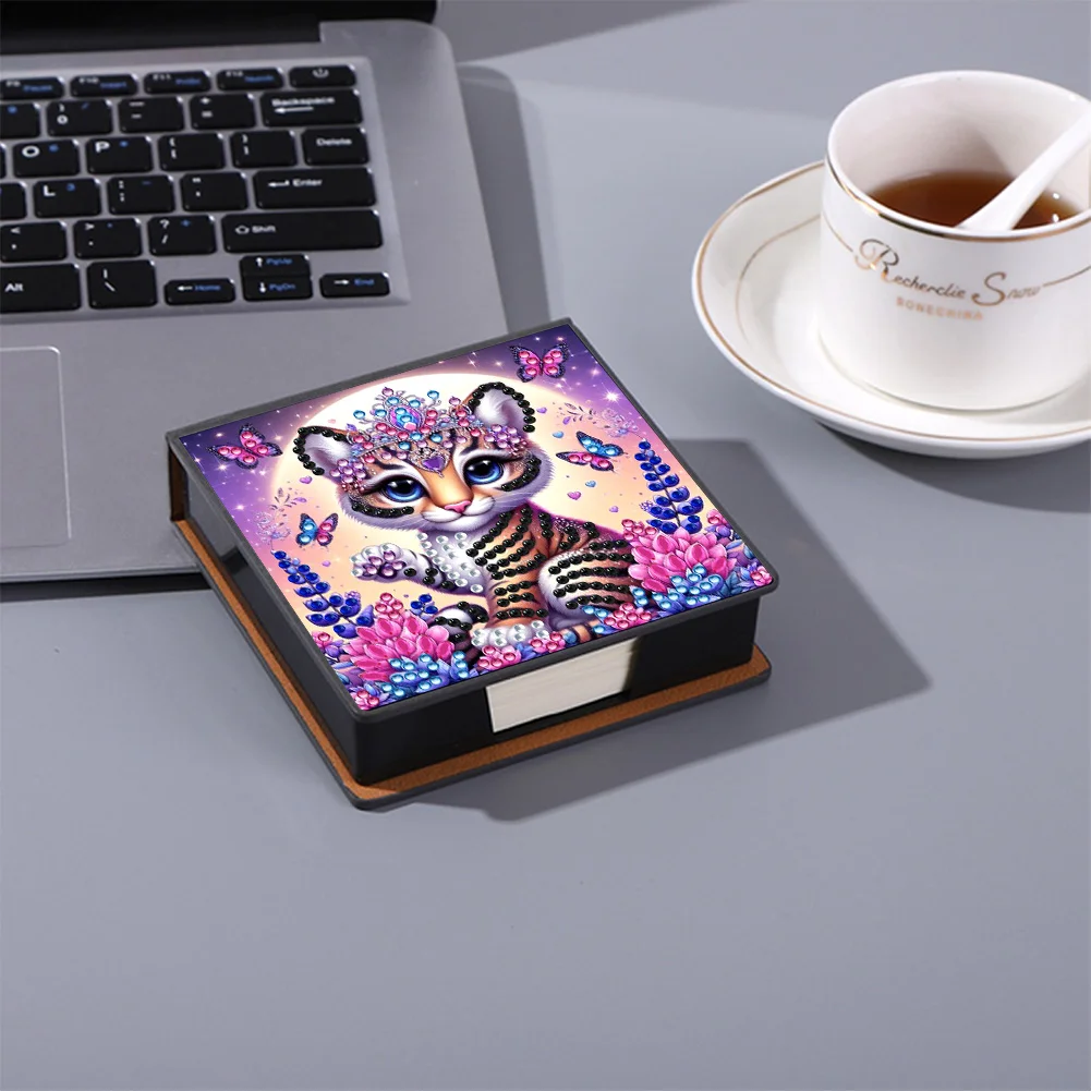 PU 5D Diamond Painting Kit Note Box DIY Diamond Art Notepad Box (Tiger)