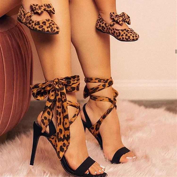 Leopard print stiletto women's sandals