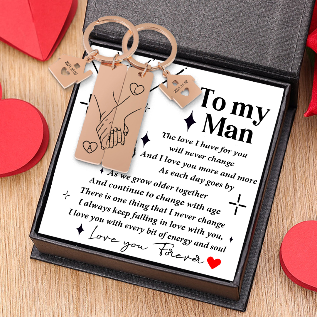 To My Man/My Love Keychain Holding Hands Couple Keychain Set Personalised Date Initial Keyring Matching Couple Gifts-Jessemade AU