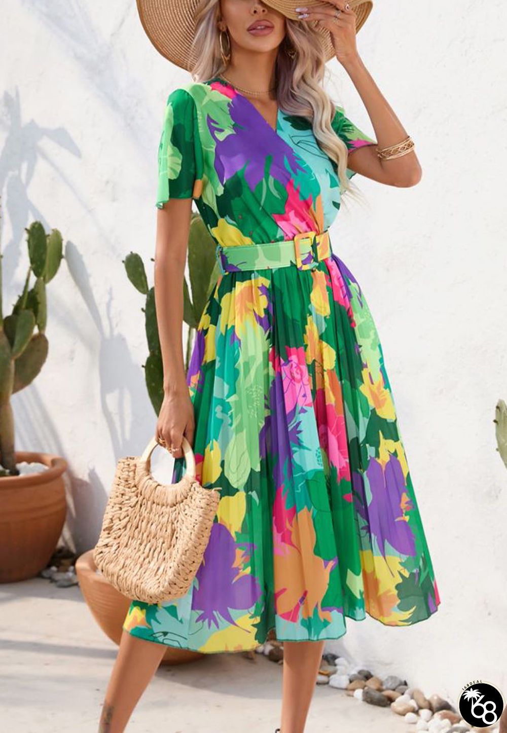 Tropical Floral Print Belted Dress | 168DEAL