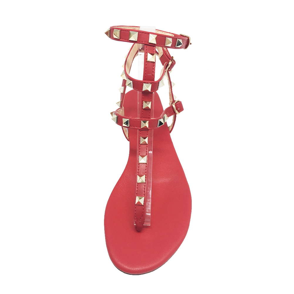 Women's Studded  T-Strap Strappy  Thong  Flats Sandals-vocosishoes