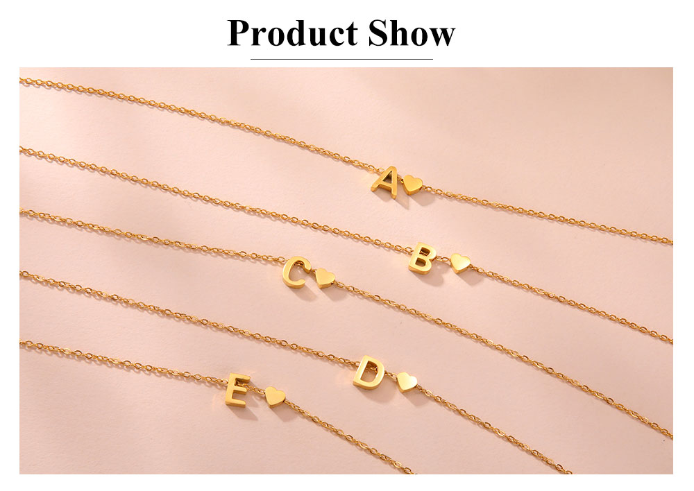 Tegooe Initial Letter Mini Heart Pendant Necklace - Stainless Steel A-Z Choker