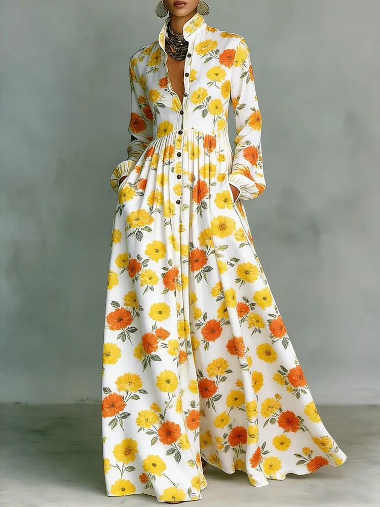 Women's Vintage print Elegant Romantic Vacation Maxi Dress
