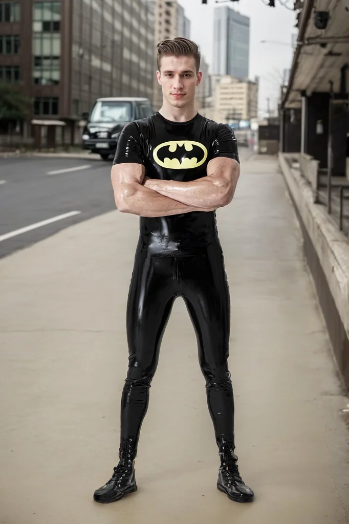 Men's Blue Latex Tops Male 'Star-get' Muscle T-Shirt Marvel Series Batman Pattern Top