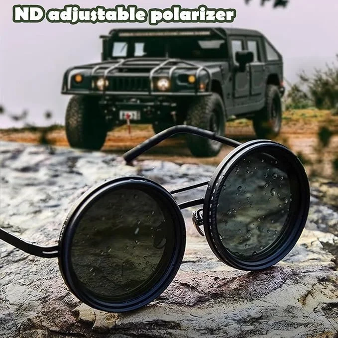 Adjustable Tint Sunglasses, Tint Adjustable Sunglasses, 1-9 Gears Rounded Polarized Glasses with Nd Filter Lenses Technology