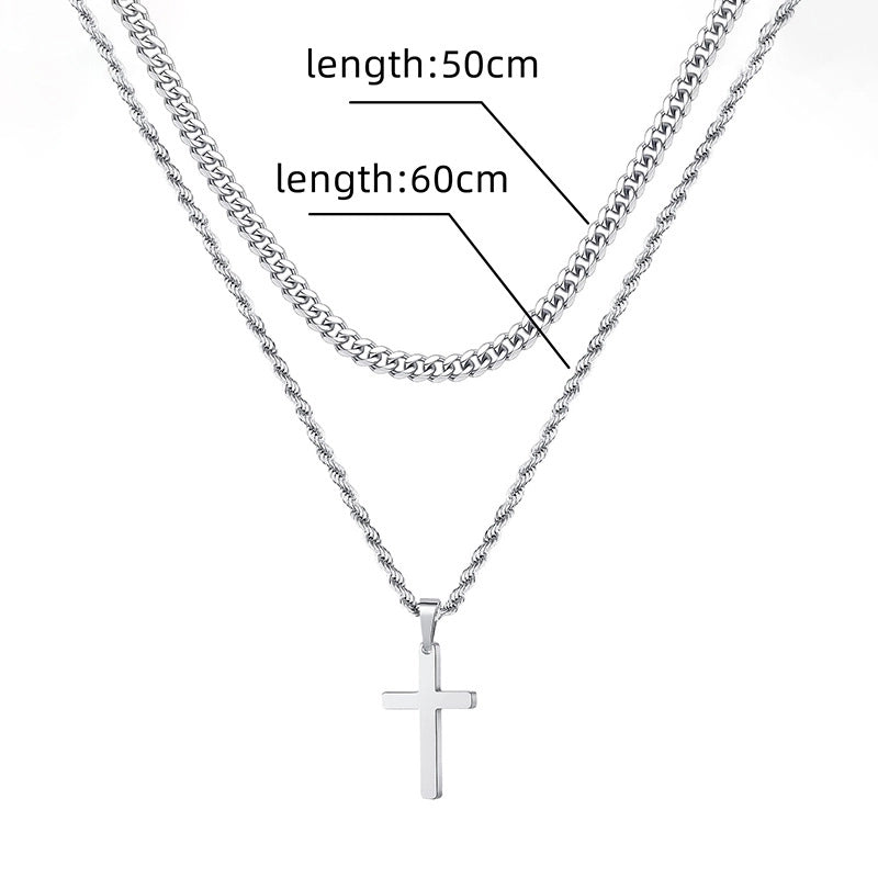 Hip-Hop Cross 304 Stainless Steel Plating 18K Gold Plated Men’s Double Layer Necklaces Pendant Necklace